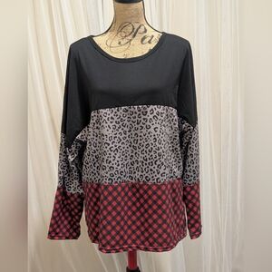 Black and Red Patterned Women's Top